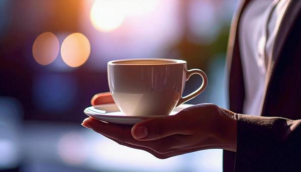 コーヒーカップを手にする女性の手 コーヒーカップを手にする女性の手の写真