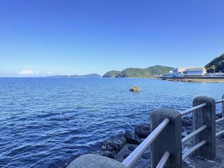 青く澄んだ海と遠くの緑 青く澄んだ海と遠くの緑 海,青空,水平線の写真素材