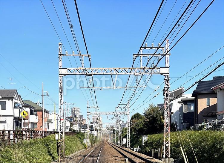 線路と青空 背景,屋外,外の写真素材