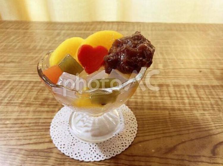 ハート型のあんみつ あんみつ,寒天,和菓子の写真素材