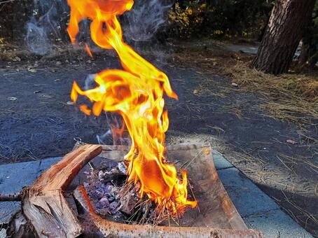 勢いよく燃える焚き火の炎 焚き火,焚き火台,火の写真素材