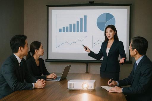 プレゼンをしてる女性 プレゼンをしてる女性の写真