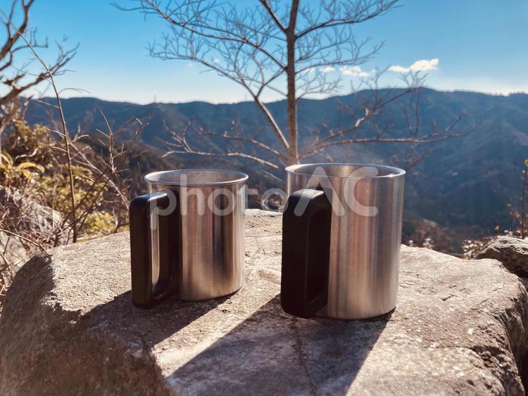 山頂コーヒーとコーヒーカップ② 山頂コーヒー,山頂,珈琲の写真素材