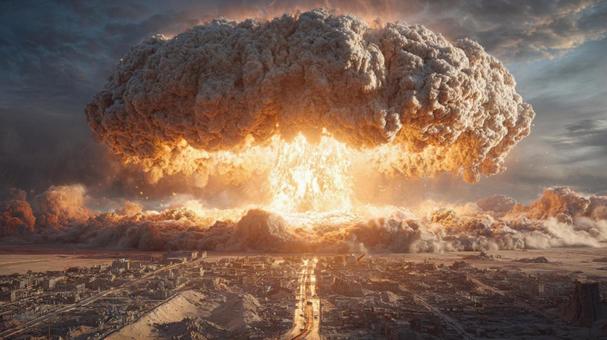 街を覆う巨大な核爆発の瞬間 街を覆う巨大な核爆発の瞬間の写真