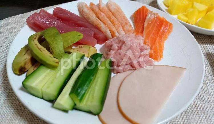 手巻き寿司の具材 手巻き寿司,刺身,具材の写真素材