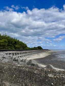秋の海 空,水平線,秋空の写真素材