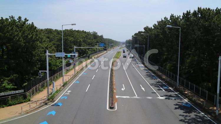国道134号線茅ヶ崎市野球場前の風景 国道134号線,湘南道路,海岸道路の写真素材