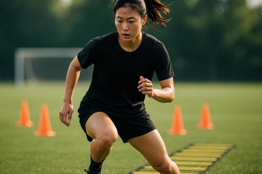 フィジカルトレーニングをする女子選手 フィジカルトレーニングをする女子選手の写真
