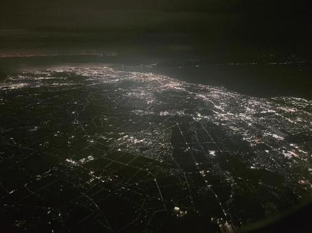 飛行機からの神戸の夜景 飛行機からの神戸の夜景の写真