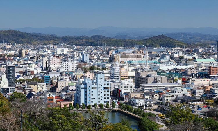 和歌山城から見た景色　３ ビル,市街地,町並みの写真素材