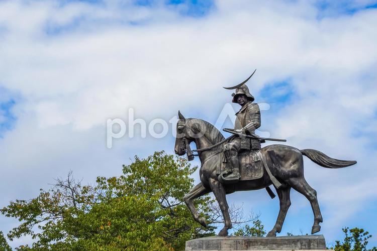伊達政宗騎馬像 宮城県観光  伊達政宗,銅像,像の写真素材