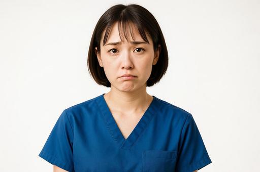 困った表情の看護師の写真