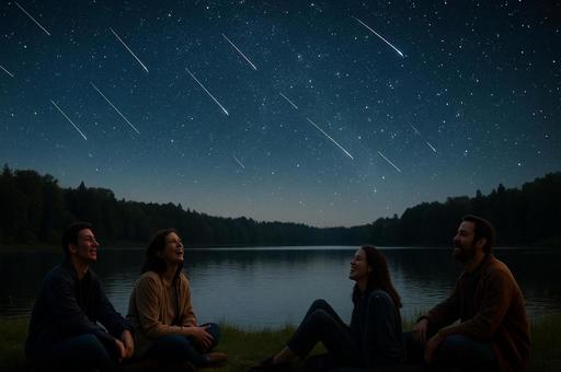 流星群を見上げる人物 流星群を見上げる人物の写真