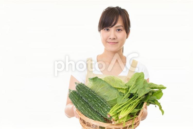 新鮮な野菜を持つ女性 女性,主婦,食べ物の写真素材