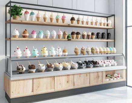 アイスクリームショップの棚 アイスクリームショップの棚の写真