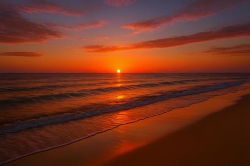 夕焼けの海岸 夕焼けの海岸の写真
