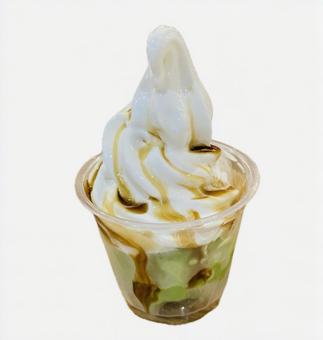 抹茶アイスとソフトクリームパフェ 抹茶アイスとソフトクリームパフェの写真