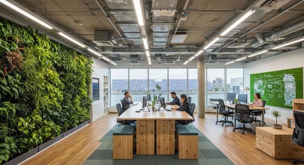 持続可能なオフィスのインテリアの写真