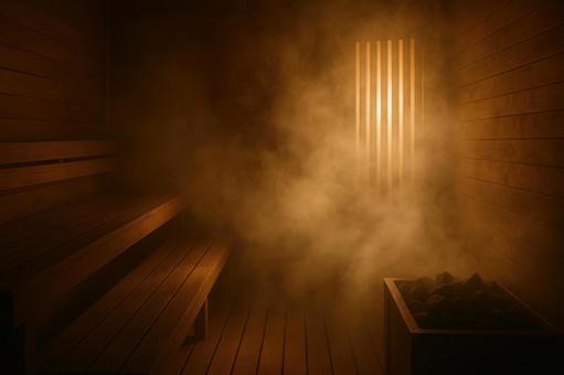サウナの蒸気と光の演出の写真