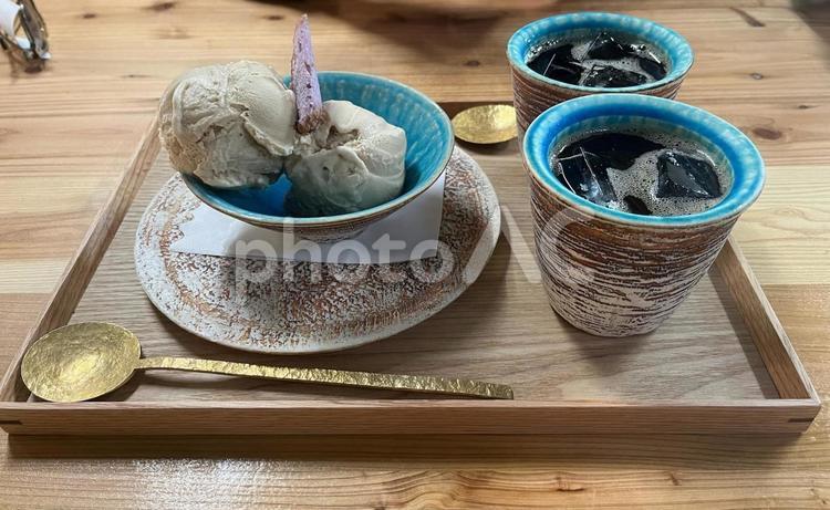 アイスクリームとアイスコーヒー 食べ物,飲み物,コーヒーの写真素材