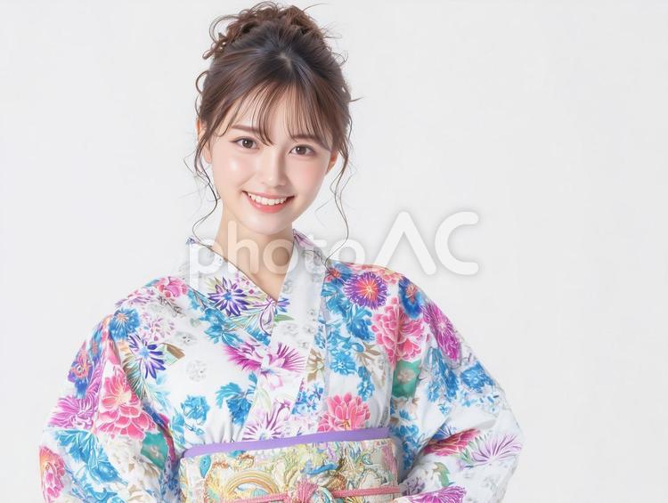 鮮やかな浴衣を着た日本人女性 女性,日本人,20代の写真素材