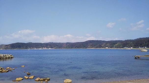 戸賀湾 戸賀湾,海,秋田の写真素材