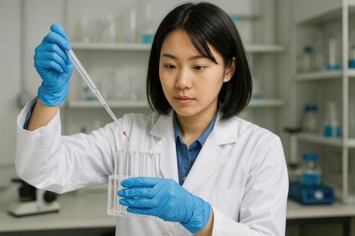 実験を行う女性研究者の写真