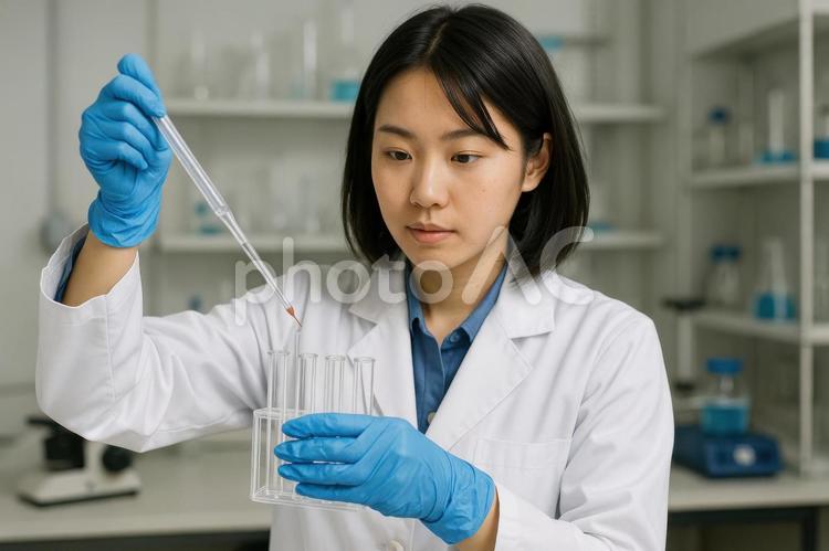 実験を行う女性研究者 女性,日本,研究者の写真素材
