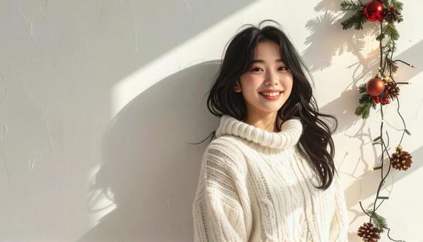 クリスマスデコレーションと女性 クリスマスデコレーションと女性の写真