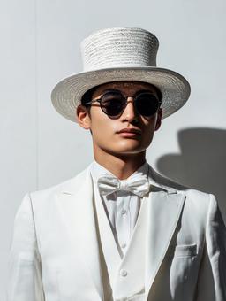 白いタキシードを着た男 白いタキシードを着た男の写真