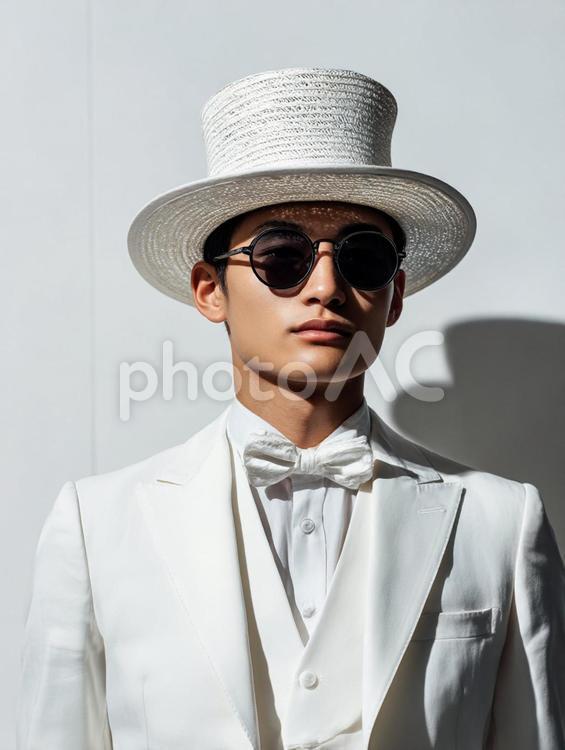 白いタキシードを着た男 男,タキシード,帽子の写真素材