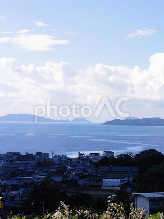 海の見える丘 海,青空,雲の写真素材