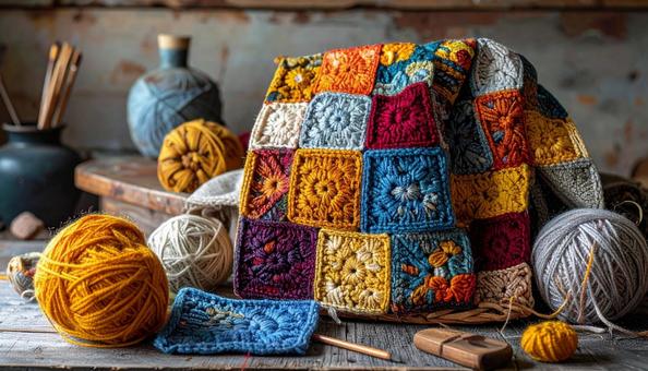 編み物のパッチワークの写真