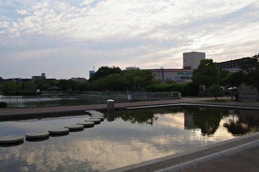 5月のたそがれの公園風景 5月のたそがれの公園風景 市場池公園,たそがれ,黄昏の写真素材