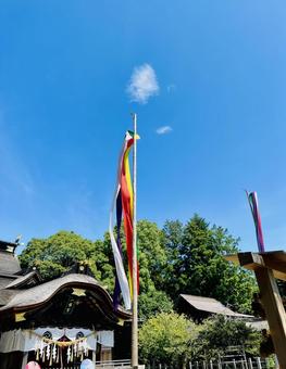 吹き流しに雲 福島県,いわき市,花傘の写真素材