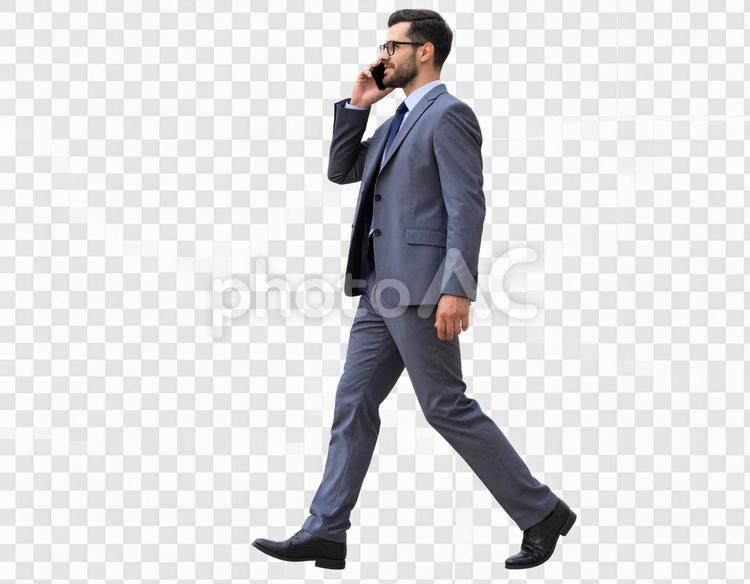 スマートフォンで通話する男性の透過画像 男性,ビジネスマン,会社員の写真素材