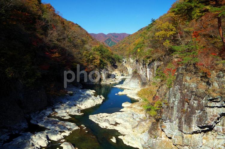 栃木県　龍王峡　虹見橋より川治温泉方面の眺め 龍王峡,鬼怒川,きぬがわの写真素材