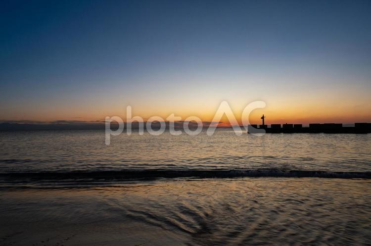 生地海岸の夕日 生地海岸,海,夕焼けの写真素材