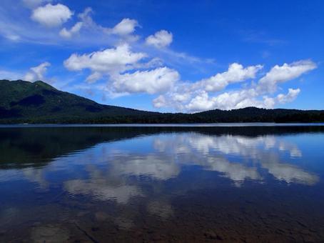 静寂に包まれた湖面のリフレクション 湖,尾瀬,自然の写真素材
