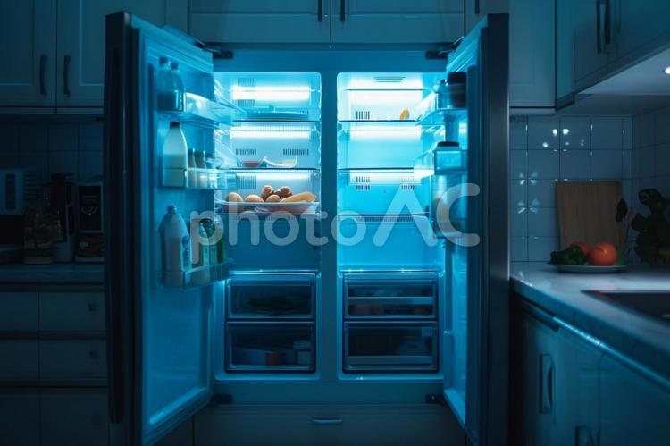 夜の冷蔵庫と社会的孤立 冷蔵庫,夜,孤独の写真素材