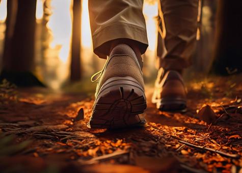 森の中を歩く人 森の中を歩く人の写真