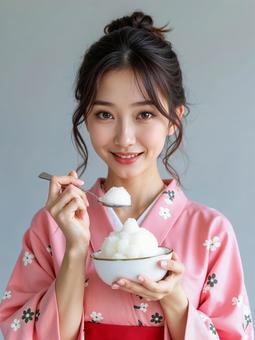 和装女性のひんやりスイーツ【AI生成】 和装女性のひんやりスイーツ【AI生成】の写真