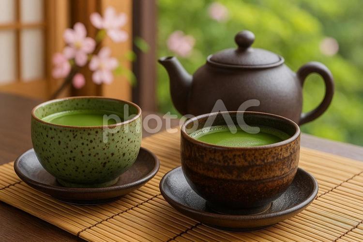 抹茶と急須の和風ティータイム 抹茶,急須,茶の写真素材