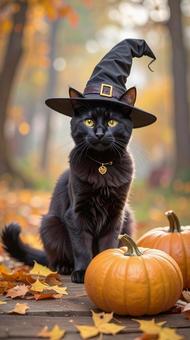 ハロウィン仮装 魔女な黒猫 ハロウィン仮装 魔女な黒猫の写真