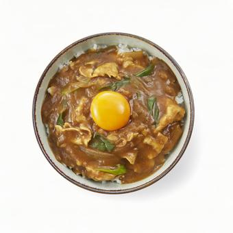 お出汁がきいたカレー丼 生卵のせ お出汁がきいたカレー丼 生卵のせ カレー丼,丼物,卵黄の写真素材