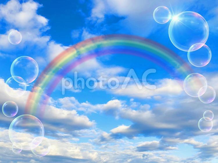 爽やかな青空と雲と虹の背景素材_pt_35 虹,レインボー,背景の写真素材