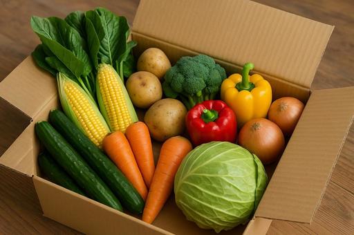 新鮮な野菜の段ボール箱詰め 新鮮な野菜の段ボール箱詰めの写真
