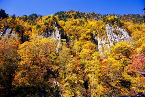 天人峡の紅葉 天人峡,天人峡温泉,北海道の写真素材