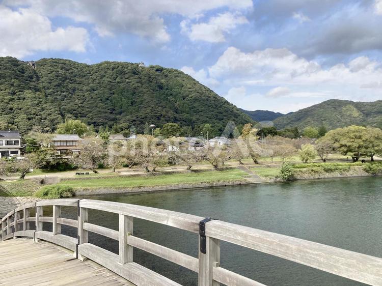 錦帯橋の上から見た景色 錦帯橋,山口,太鼓橋の写真素材
