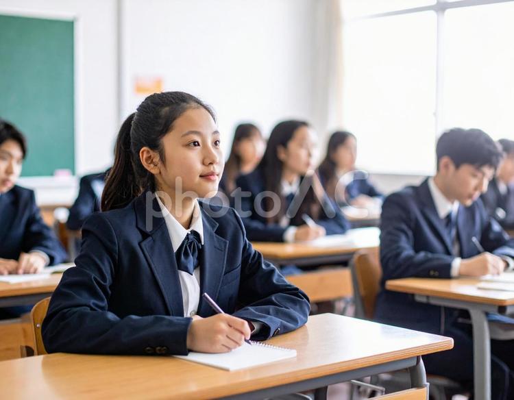 授業中の中学生の女子生徒 教育,女子高生,授業の写真素材